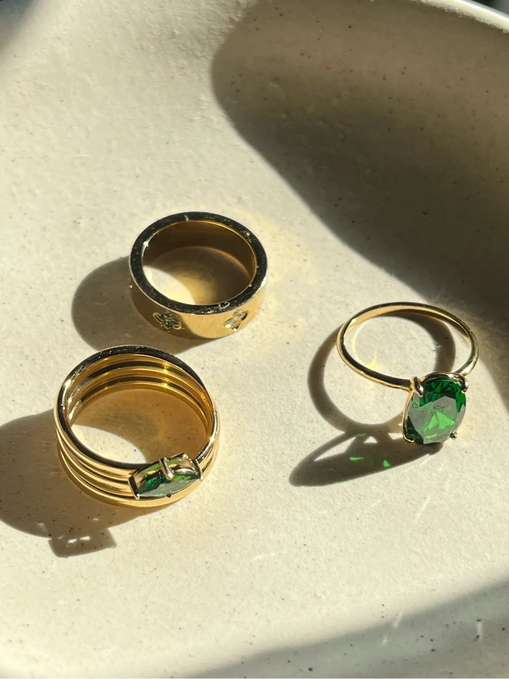 indigo lune gold plated/emerald ring bundle